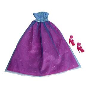 Barbie Doll Formal Dress Shoes Strapless Pink Blue Tulle Overlay Genuine Set Vtg